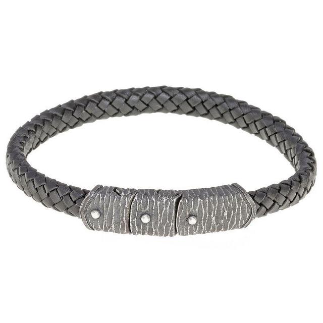 Mens LYNX Stainless Steel Braided Leather Bracelet Black Product Image