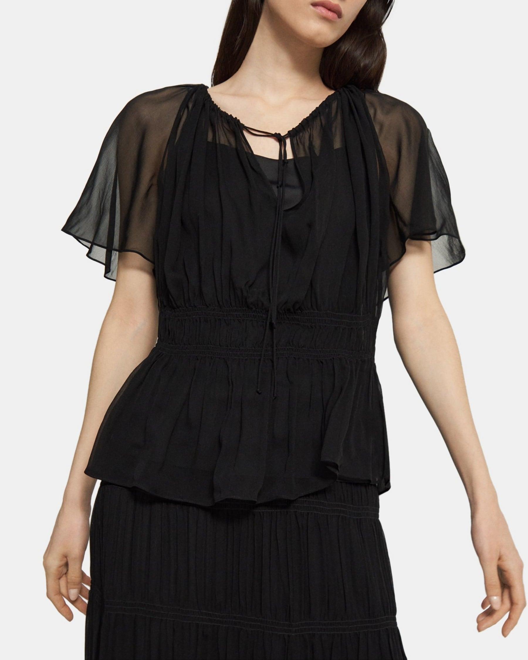 Tie Neck Top in Crinkled Silk Chiffon product image