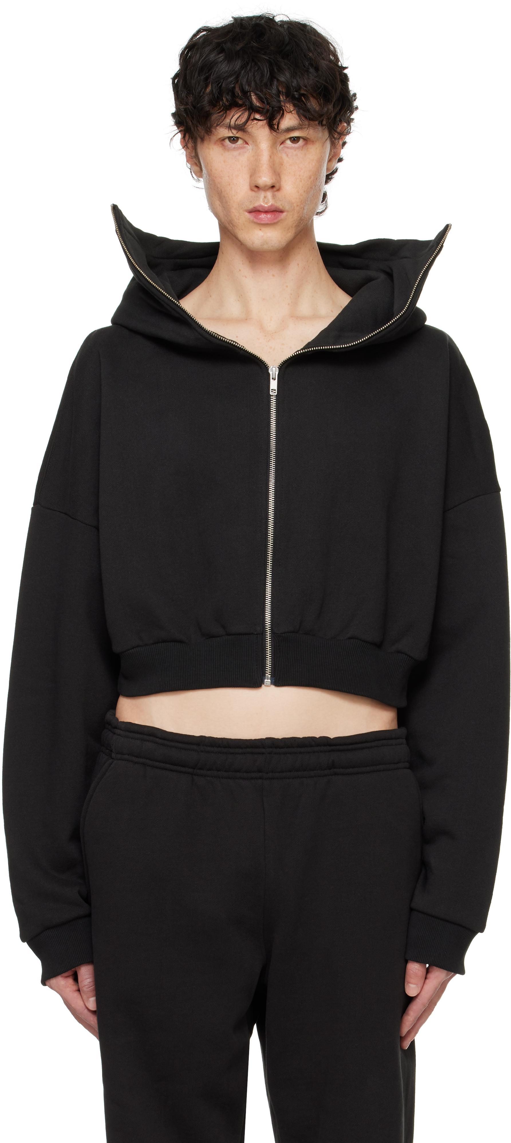 Black Cropped Full Zip Hoodie Product Image