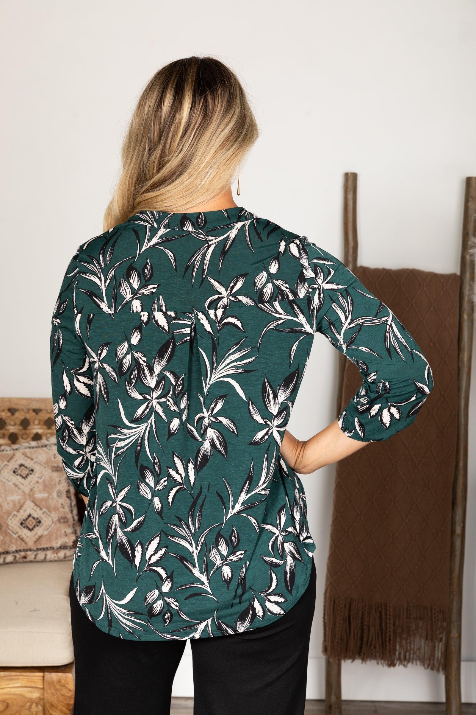 Emerald Green Printed Wrinkle Free Lizzy Top Product Image