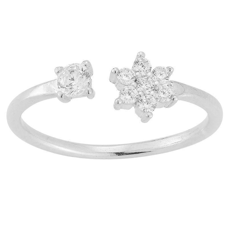 Sunkissed Sterling Cubic Zirconia Flower Open Ring, Womens Silver Tone Product Image