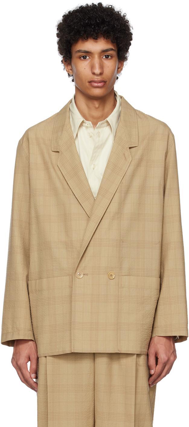 Check-pattern Double-breasted Blazer In Brown Product Image