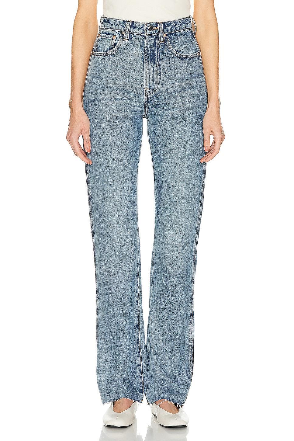 GRLFRND Sara Super High Rise Straight in Wave Hill - Blue. Size 23 (also in 24, 31, 32). Product Image