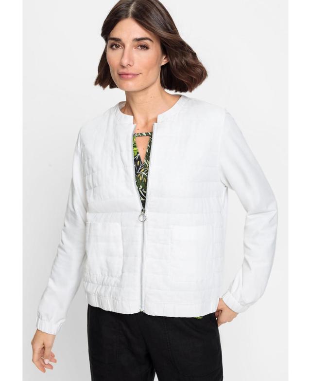 Olsen Womens Mixed Media Zip Front Jacket Product Image