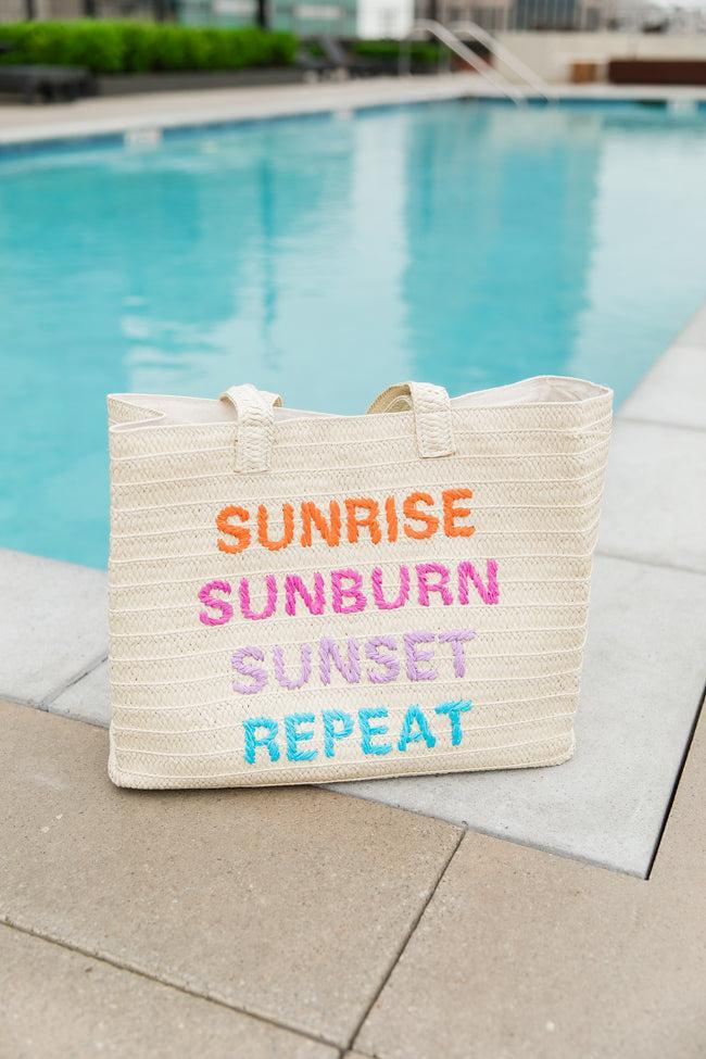 Woven "Sunrise. Sunburn, Sunset, Repeat" Beach Bag Product Image