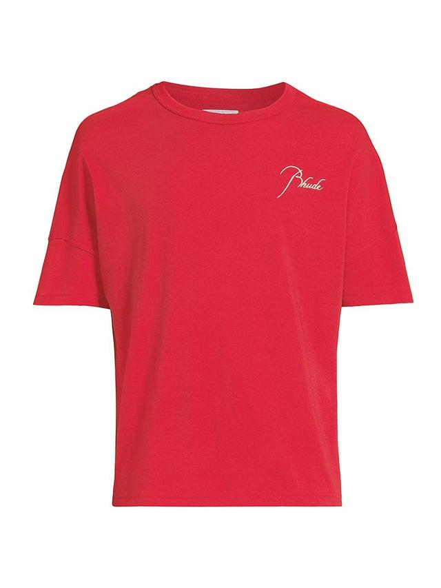 Mens Reverse Logo-Embroidered Cotton T-Shirt Product Image