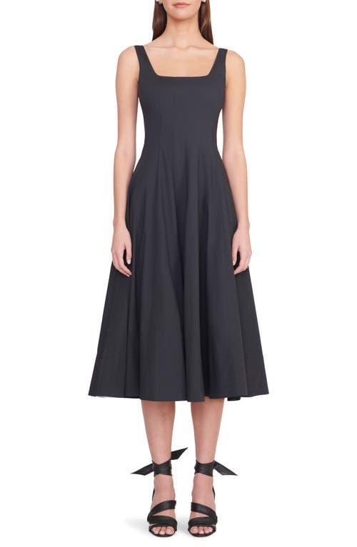 STAUD Wells Stretch Cotton Poplin Midi Fit & Flare Dress Product Image