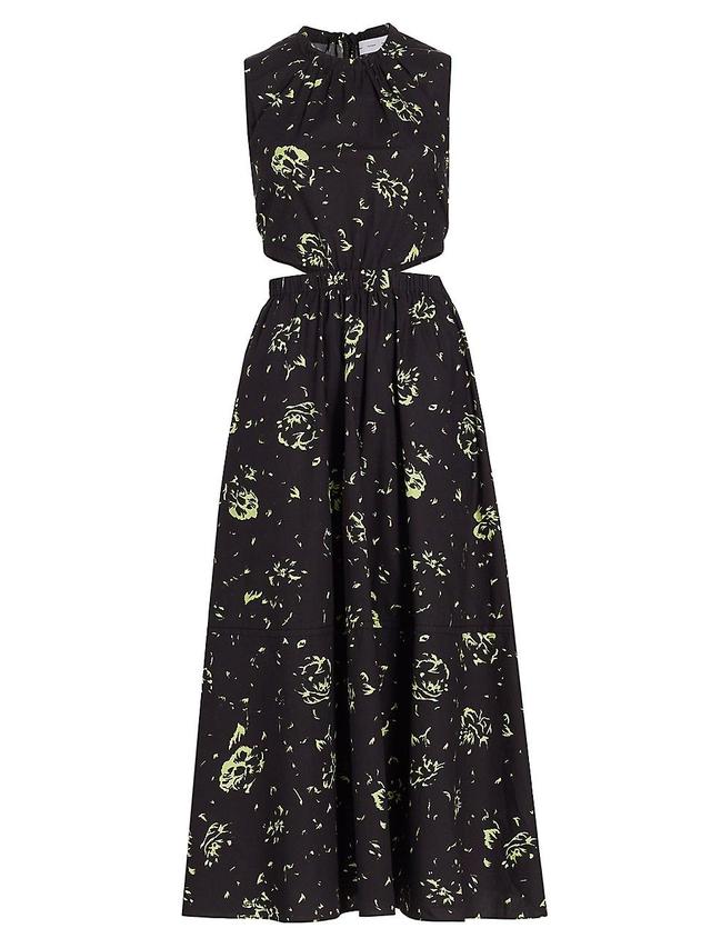 Womens Stamped Floral Cut-Out Midi-Dress Product Image