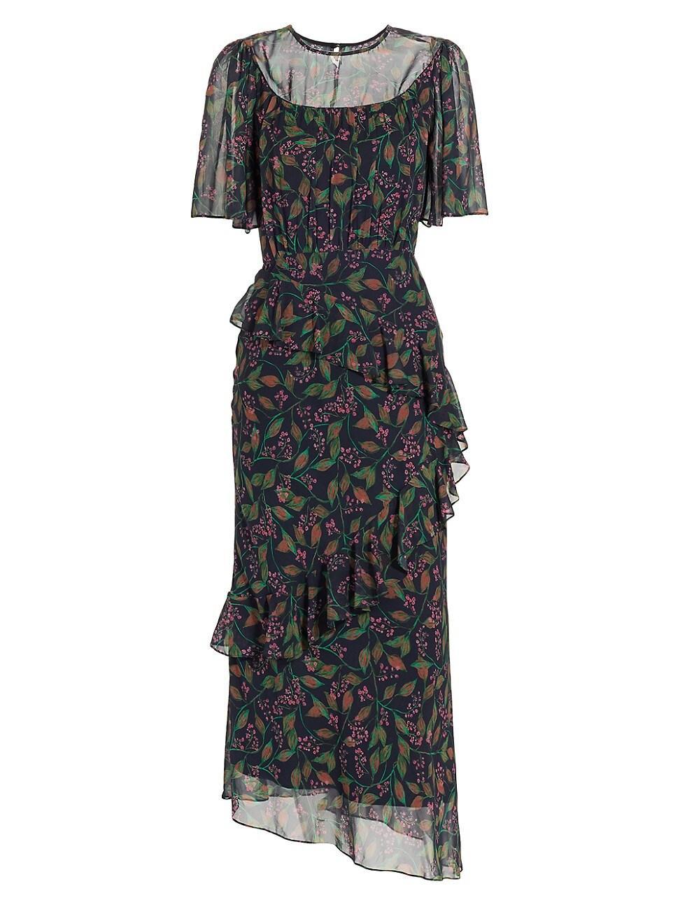 Womens Vida Ruffled Silk Georgette Midi-Dress Product Image