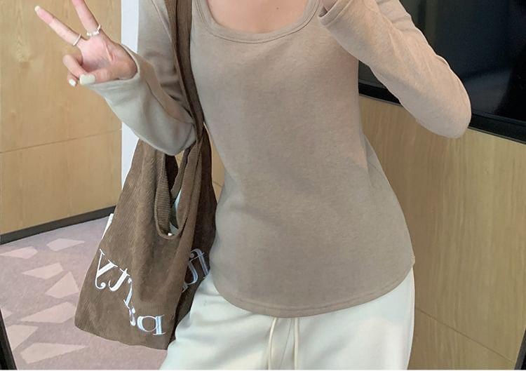 Long-Sleeve Square Neck Plain Tee Product Image