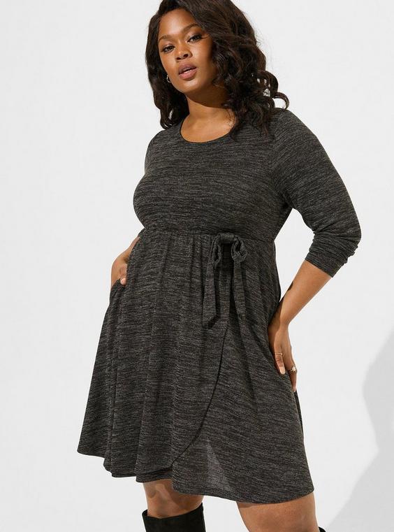 At The Knee Hacci Faux Wrap Dress Product Image