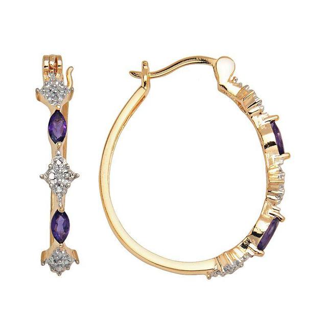 18k Gold-Over-Silver African Amethyst and Diamond Accent Hoop Earrings, Womens, Purple Product Image