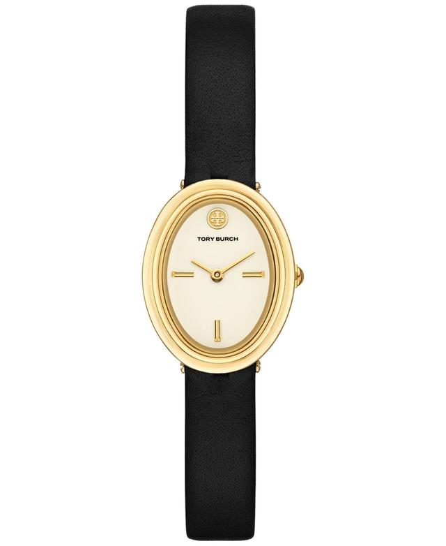 Tory Burch Womens The Oval Black Leather Strap Watch 22mm Product Image