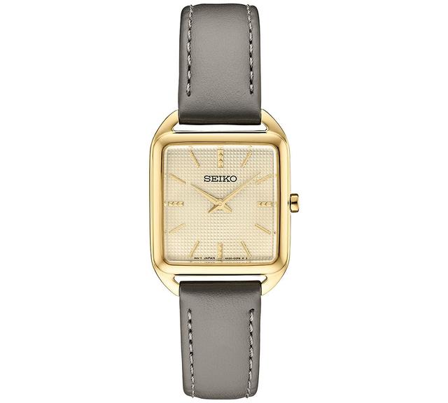 Seiko Womens Essentials Gray Leather Strap Watch 26mm x 35mm - Champagne Product Image