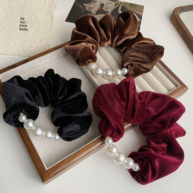 Faux Pearl Velvet Scrunchie Product Image