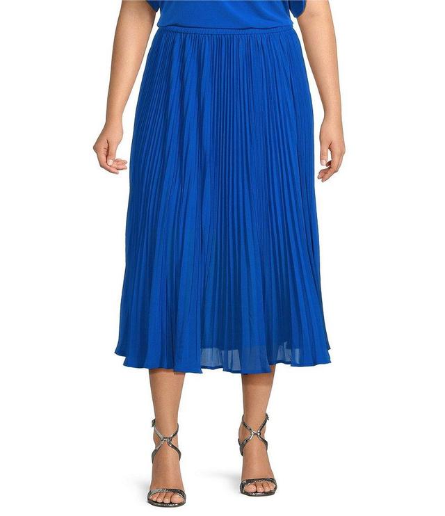 MICHAEL Michael Kors Plus Size Recycled Polyester Midi Pleated Elastic Waist Skirt Product Image