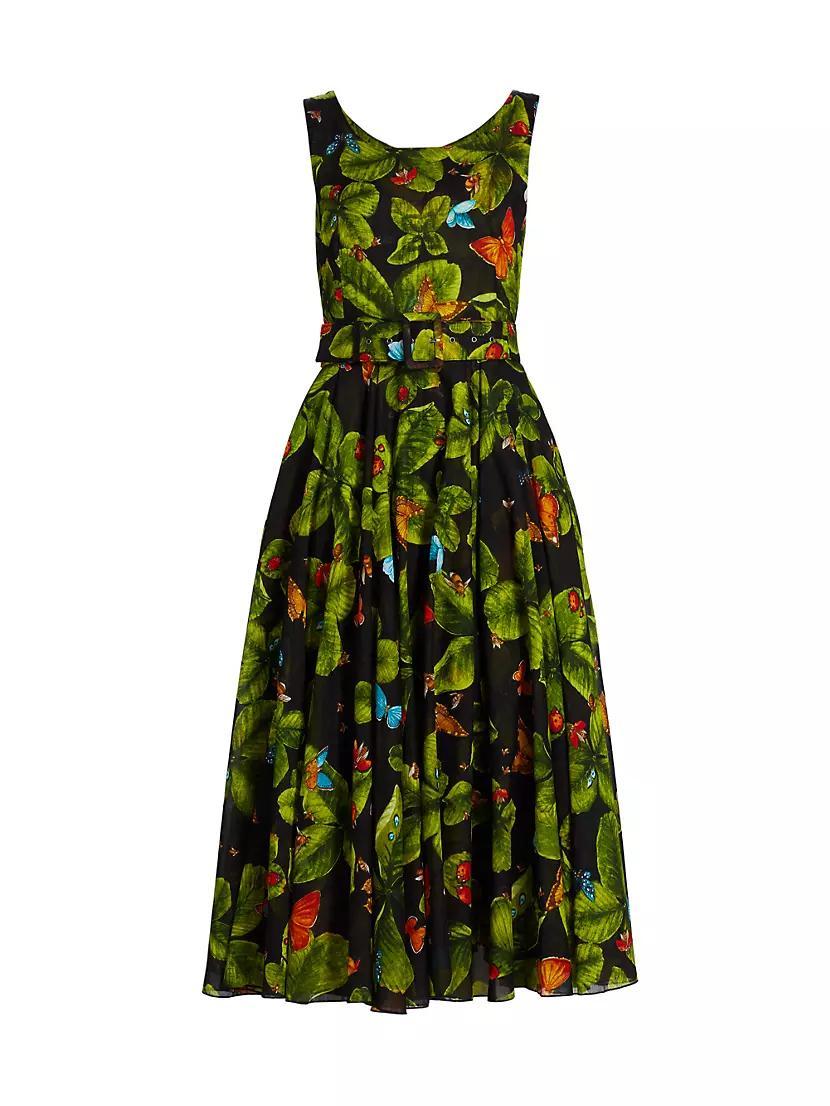 Clover Printed Tie-Waist Fit & Flare Midi-Dress Product Image