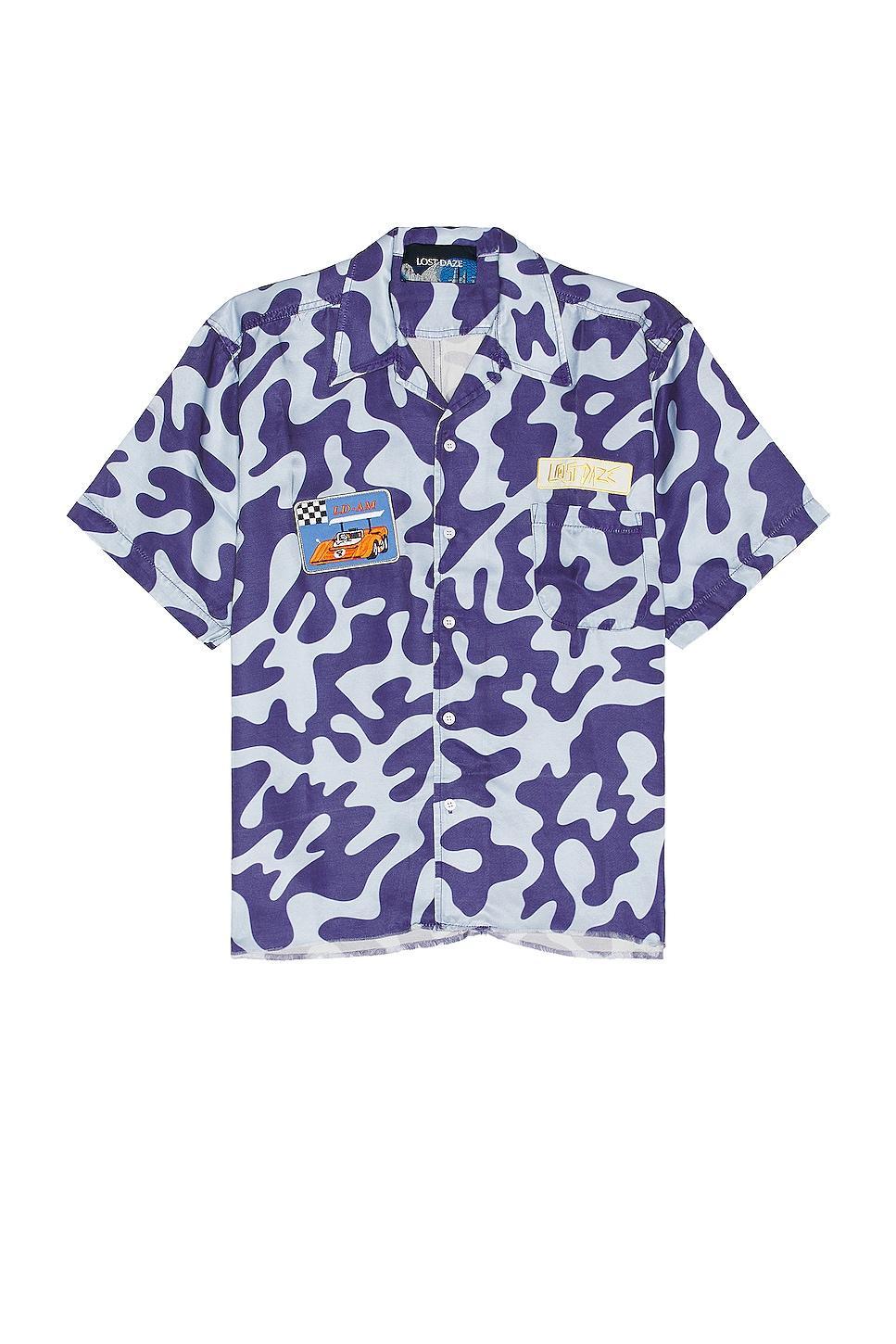 Lost Daze Kuro Collage Camp Shirt Blue. (also in M, S). Product Image