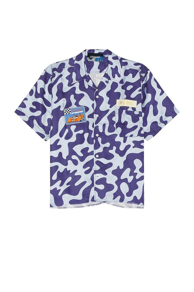 Lost Daze Kuro Collage Camp Shirt Blue. (also in M, S). Product Image