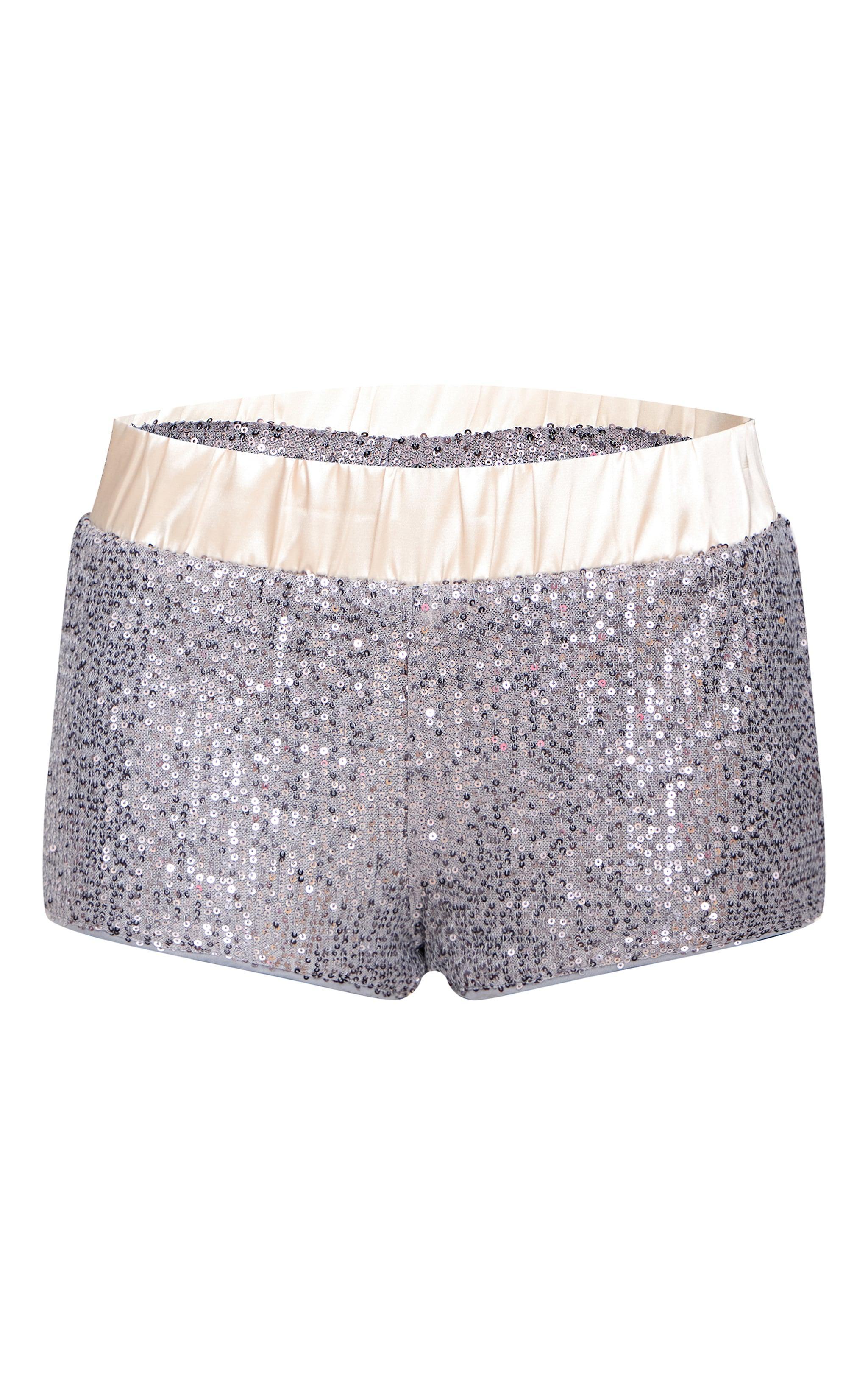 Silver Waistband Detail Sequin Mini Shorts Product Image