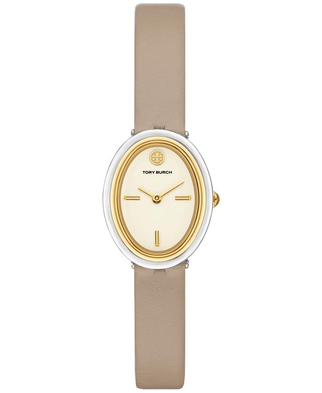 Tory Burch Womens The Oval Gray Leather Strap Watch 22mm Product Image