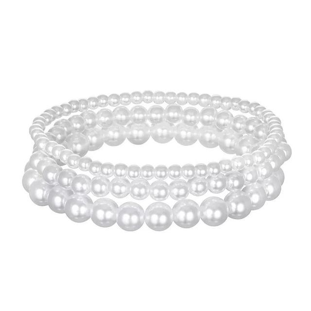 Emberly Silver Tone Simulated Pearl Stretch Bracelet 3-piece Set, Womens Product Image