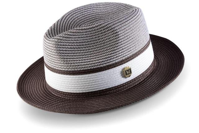 Brown Two Tone Braided Pinch Fedora With White Ribbon Product Image