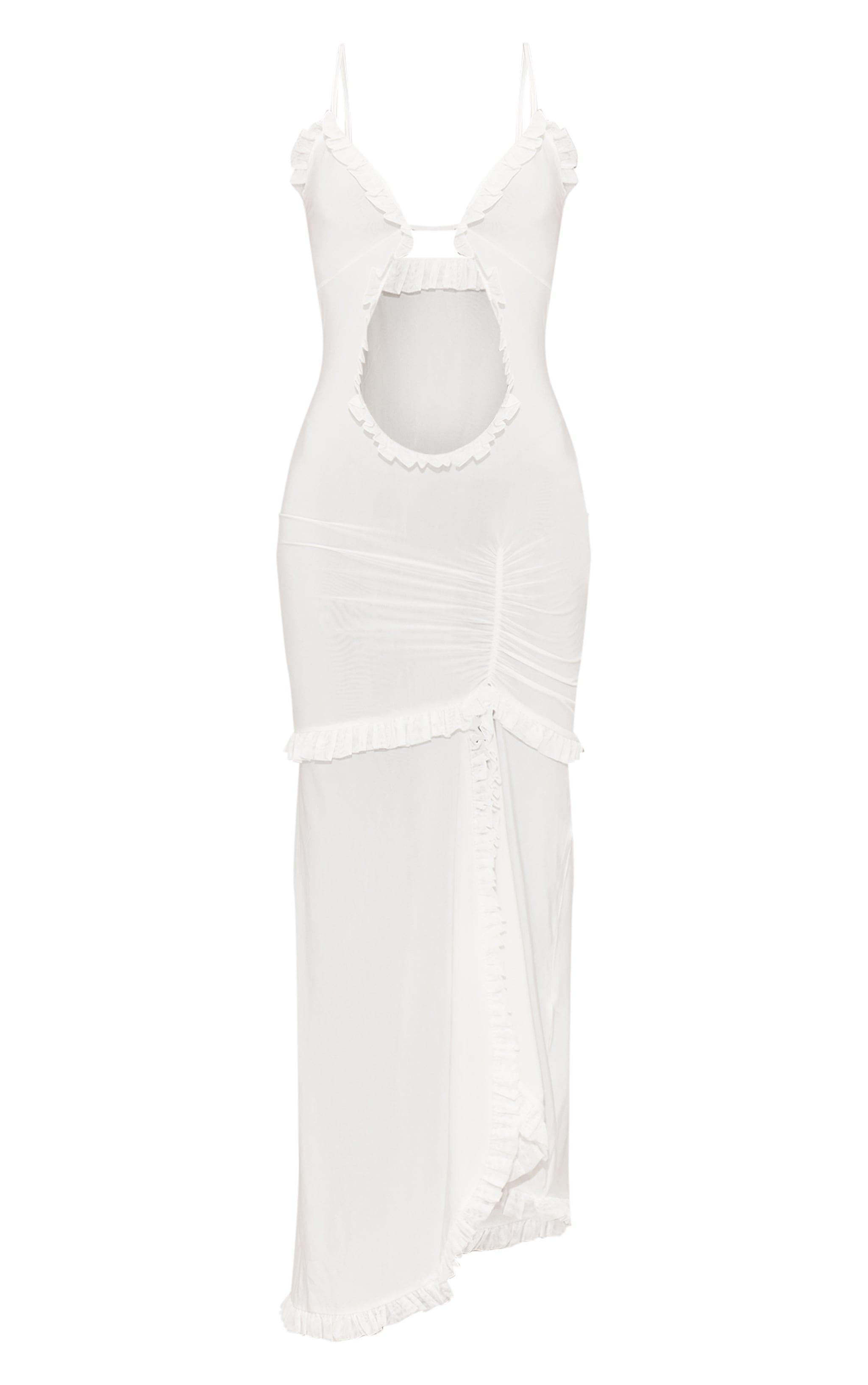 White Cut Out Cami Split Hem Midaxi Dress Product Image