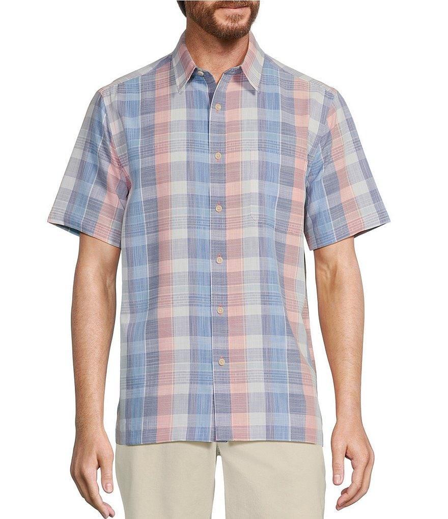 Roundtree & Yorke Short Sleeve Large Plaid Polynosic Sport Shirt Product Image