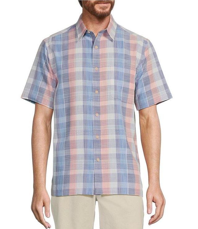 Roundtree & Yorke Short Sleeve Large Plaid Polynosic Sport Shirt Product Image