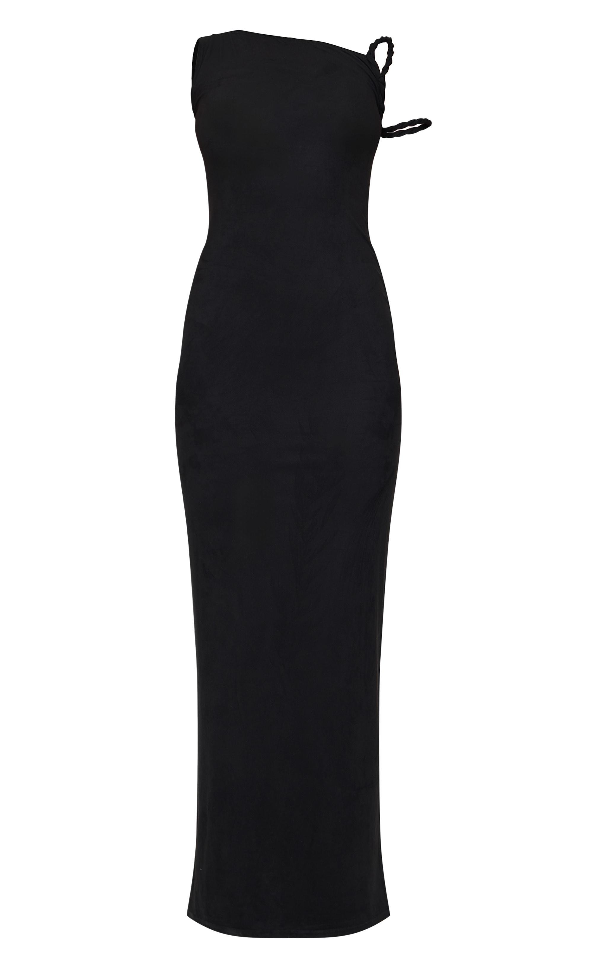 Black Faux Suede Twist Shoulder Maxi Dress Product Image