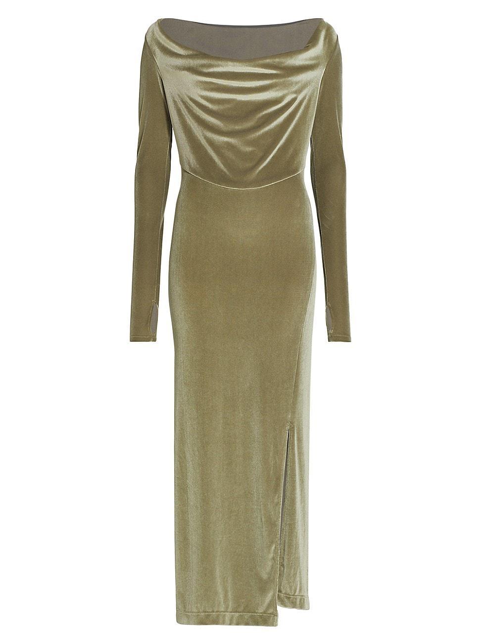 Womens Draped Velvet Maxi Dress Product Image