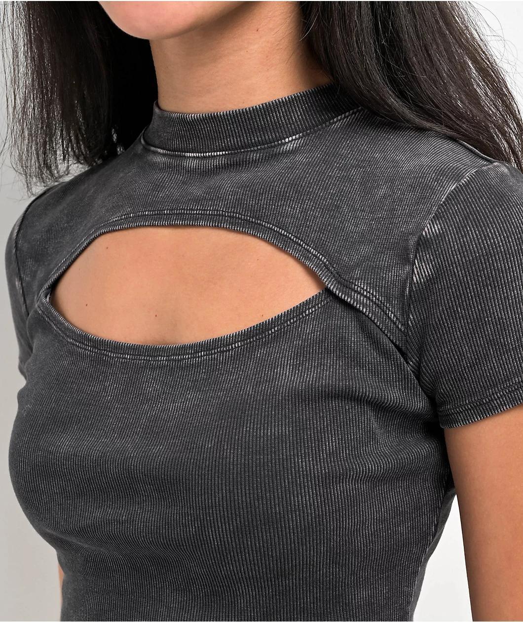 Ninth Hall Fundamentals Cuddie Black Wash Cutout Fitted Crop Top Product Image