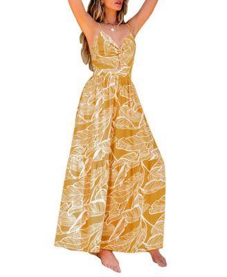 Cupshe Womens Yellow Tropical Sweetheart Twist & Keyhole Maxi Beach Dress Product Image