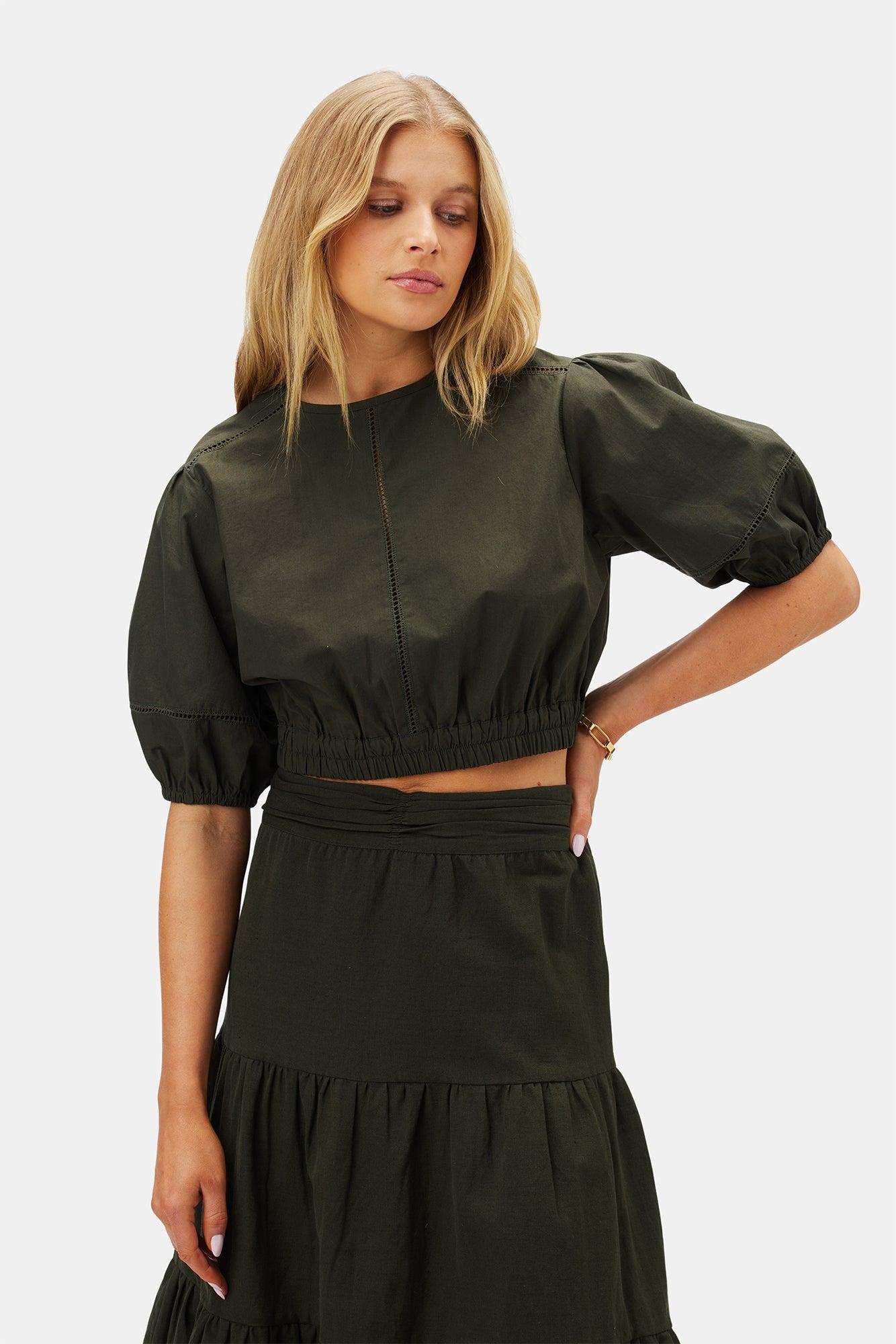 Lisa Organic Cotton Poplin Top - Olive Green product image