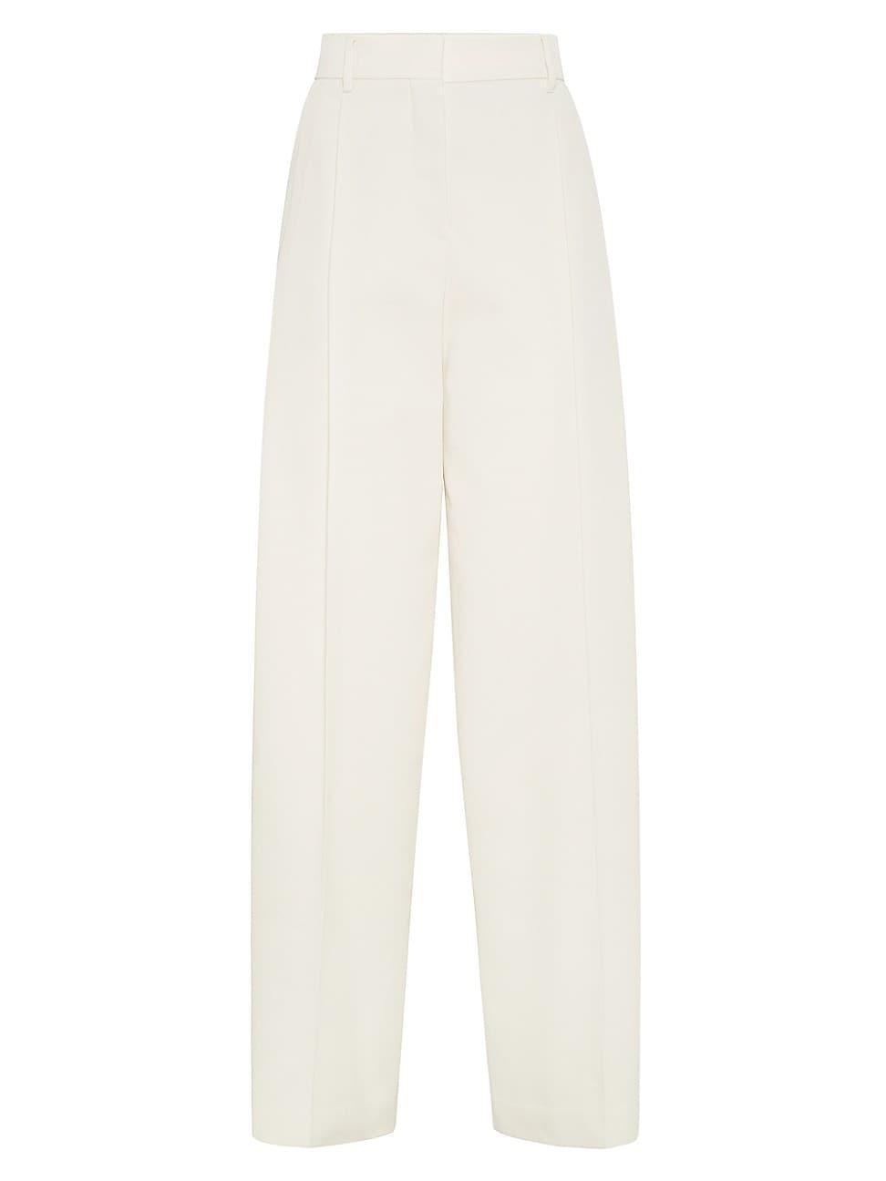 Womens Cotton and Wool Cover Pleated Wide Trousers product image