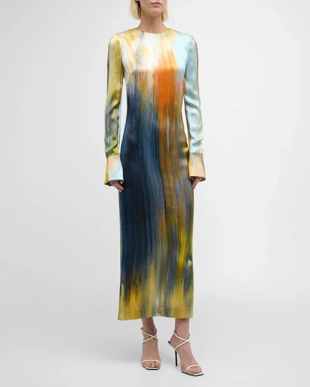 OSCAR DE LA RENTA Abstract-printed Midi Dress In Calendula Multi Product Image