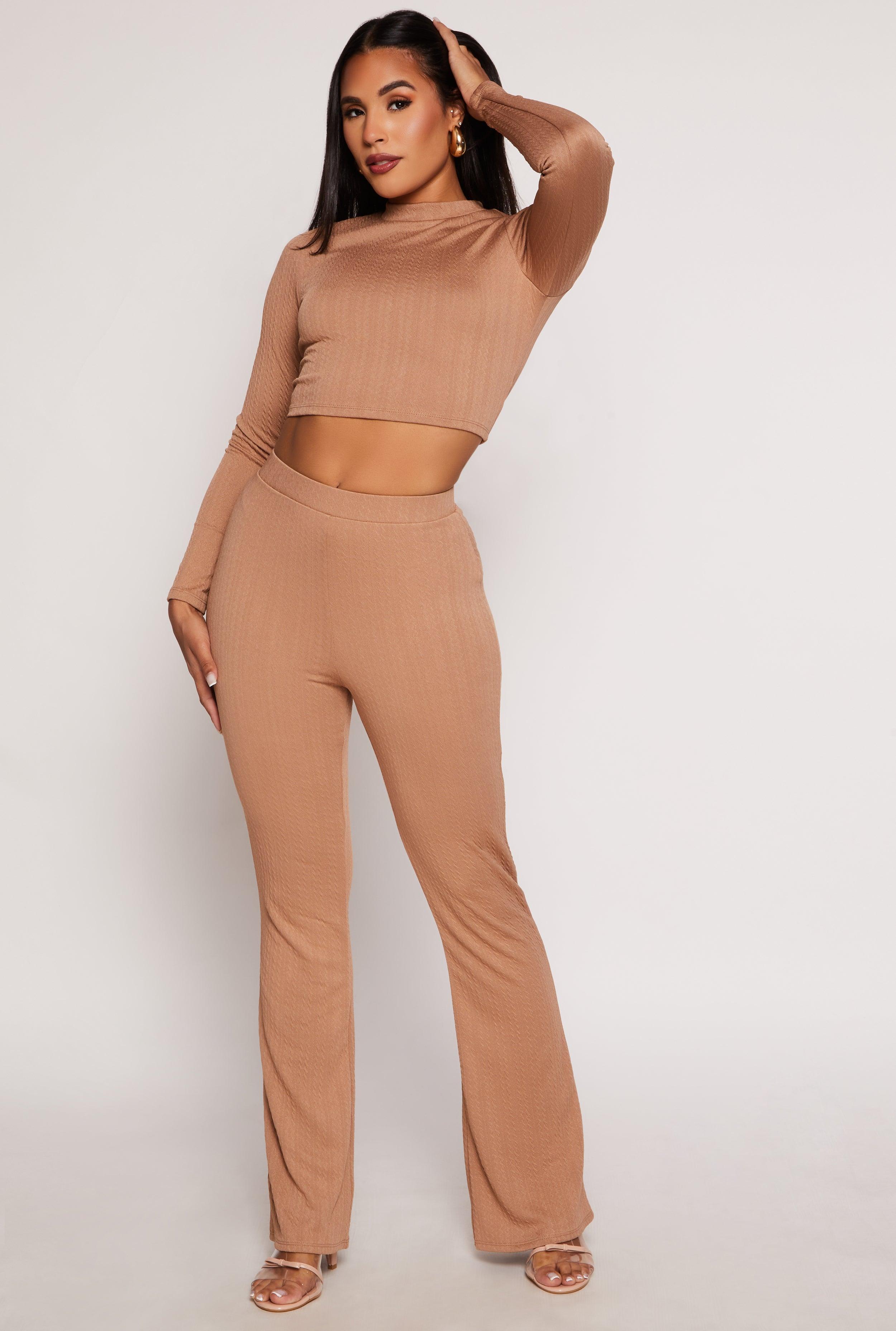 Womens Textured Knit High Waist Flare Pants Product Image