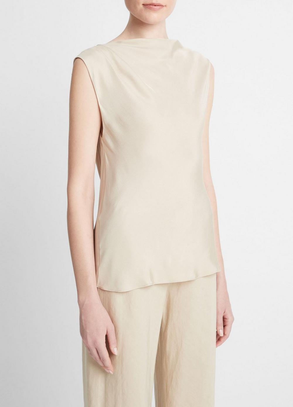 Silk-Blend Asymmetric Draped Cap-Sleeve Blouse Product Image