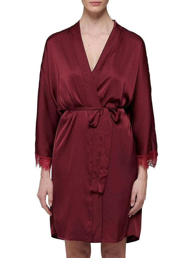 Womens Satin Secrets Lace-Trimmed Robe Product Image