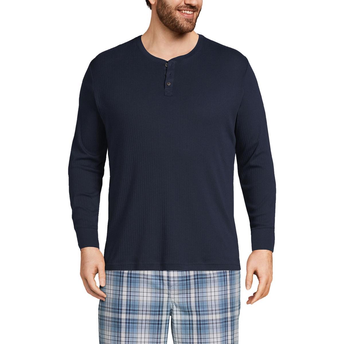 Big & Tall Lands End Knit Ribbed Pajama Henley, Mens Product Image