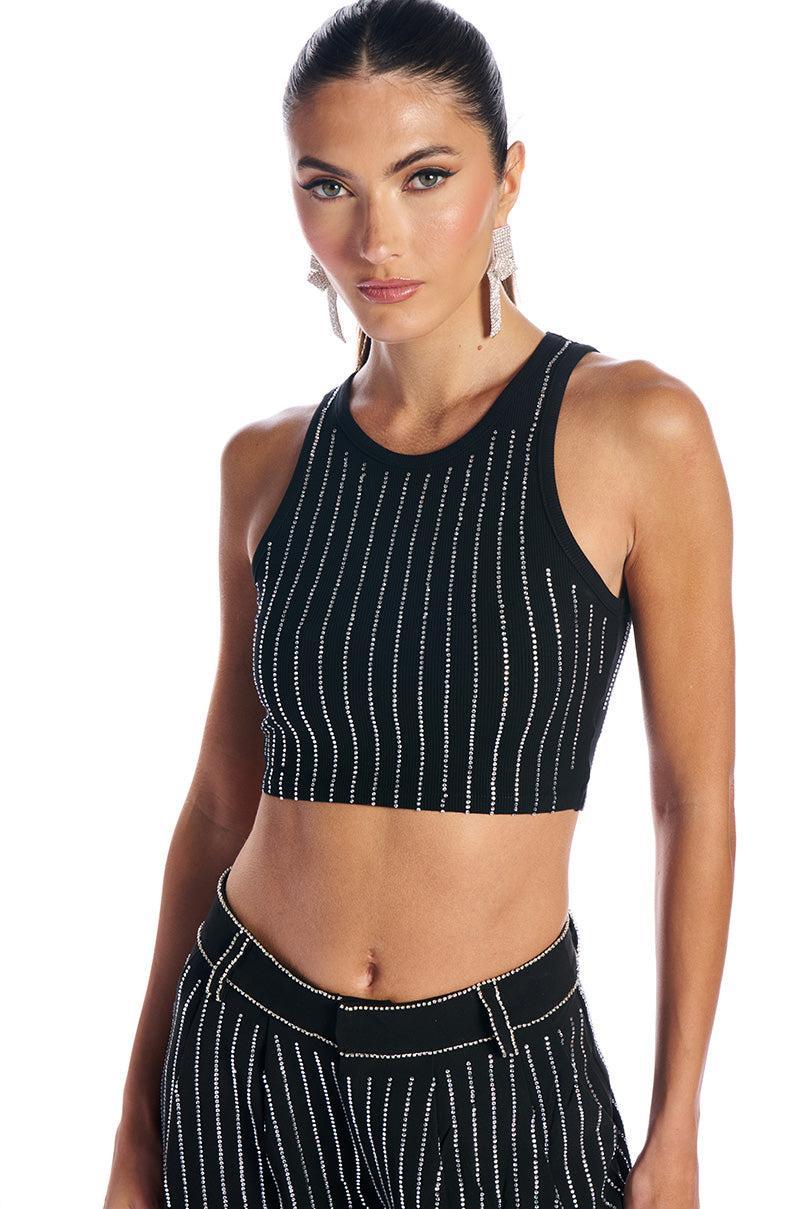 NOLLAN RHINESTONE STRIPE MICRO CROP TANK Product Image