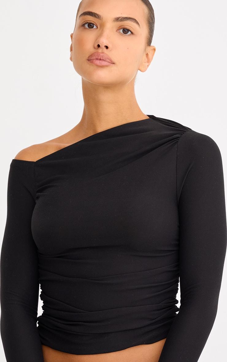 Black Soft Touch Asymmetric Detail Long Sleeve Top Product Image