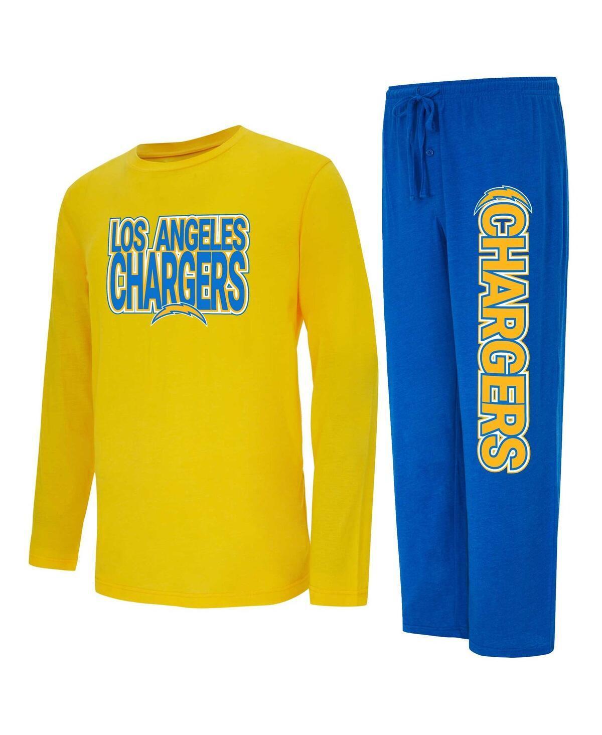 Mens Concepts Sport Powder Blue/Gold Los Angeles Chargers Meter Long Sleeve T-Shirt and Pants Sleep Set Product Image