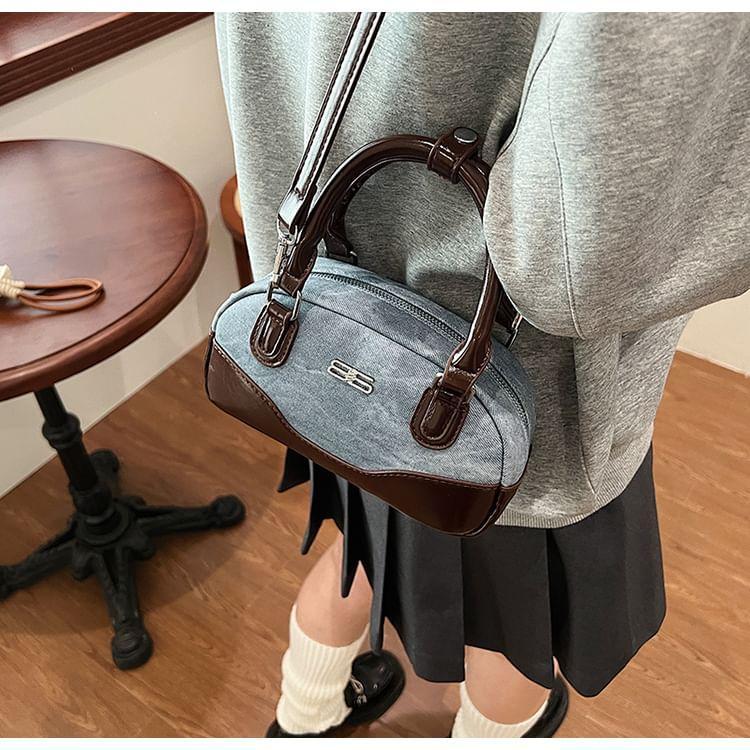 Faux Leather Two Tone Crossbody Bag Product Image