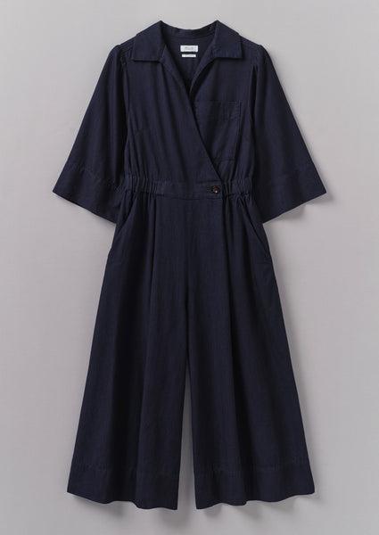 Indigo Twill Culotte Jumpsuit | Indigo Product Image