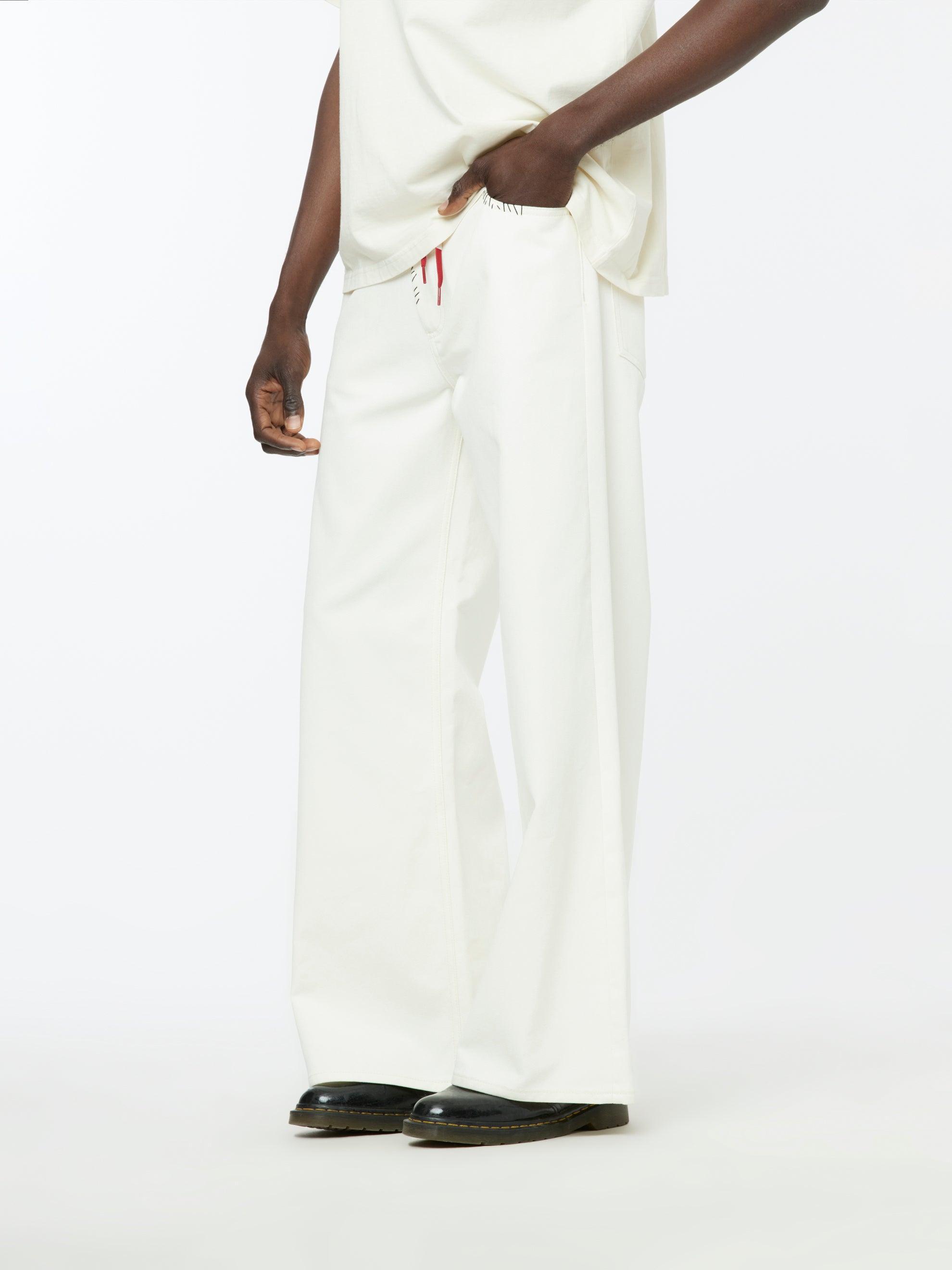 Hand Stitched Leather Lace Trousers (Lily White) Product Image