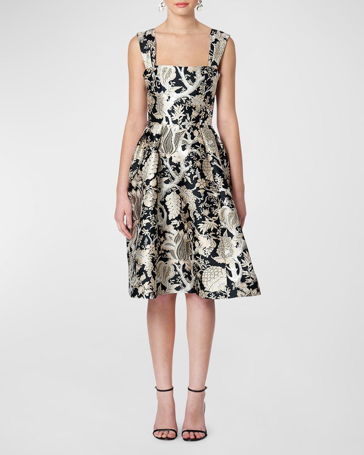 Carolina Herrera Floral Jacquard Fit & Flare Midi Dress Product Image