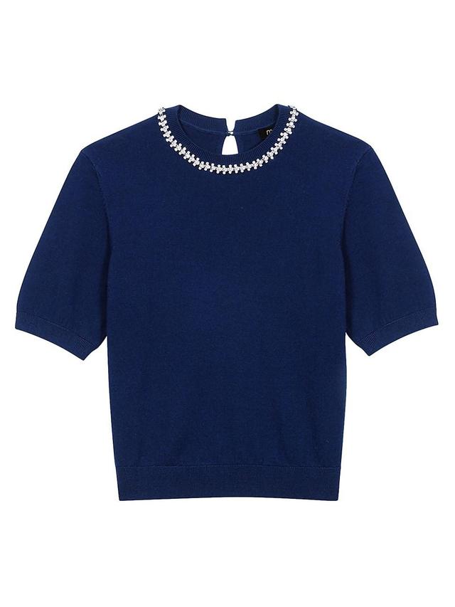 Womens Knit Crop Jumper with Rhinestones Product Image