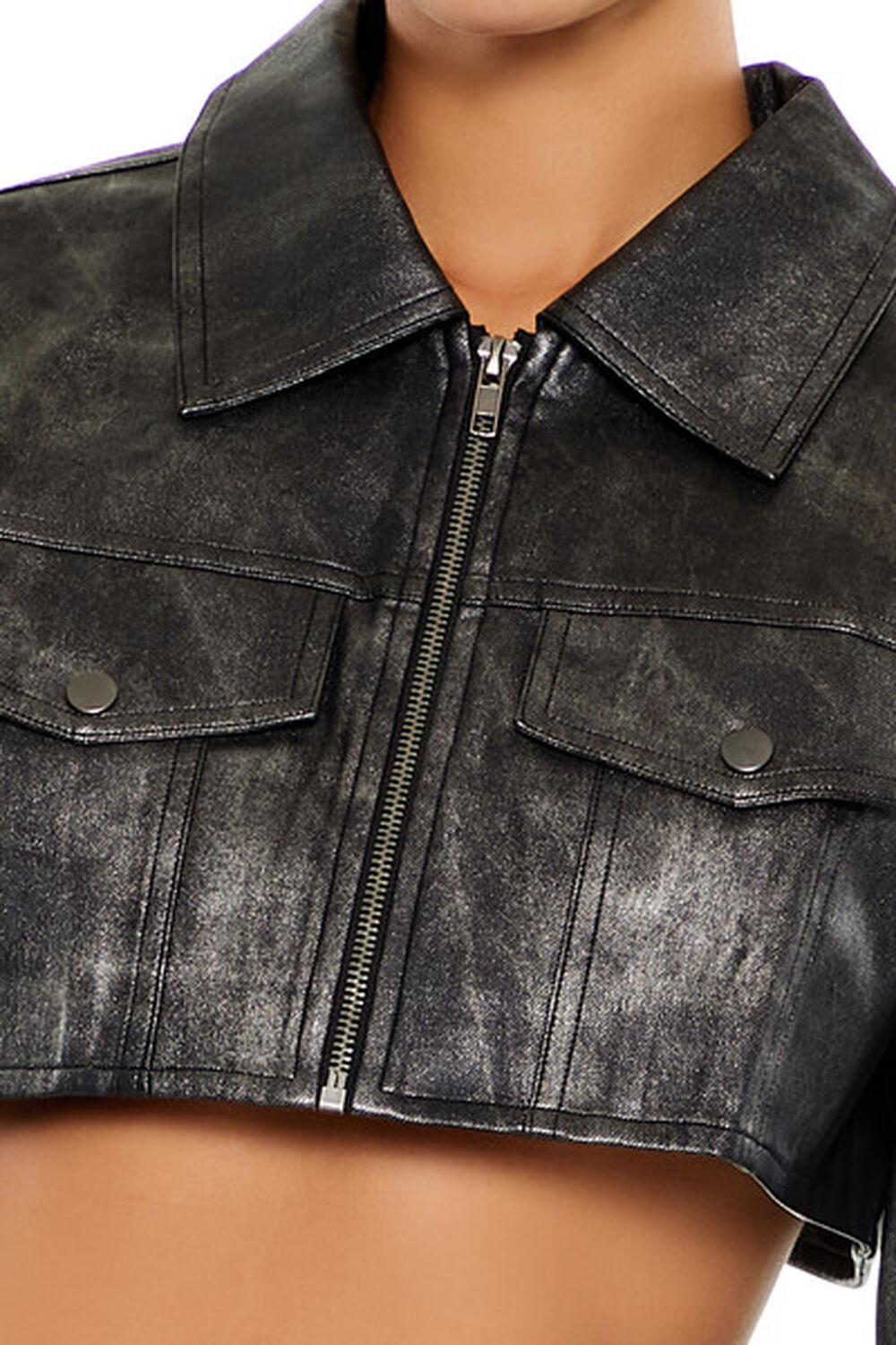 Cropped Metallic Moto Jacket | Forever 21 Product Image